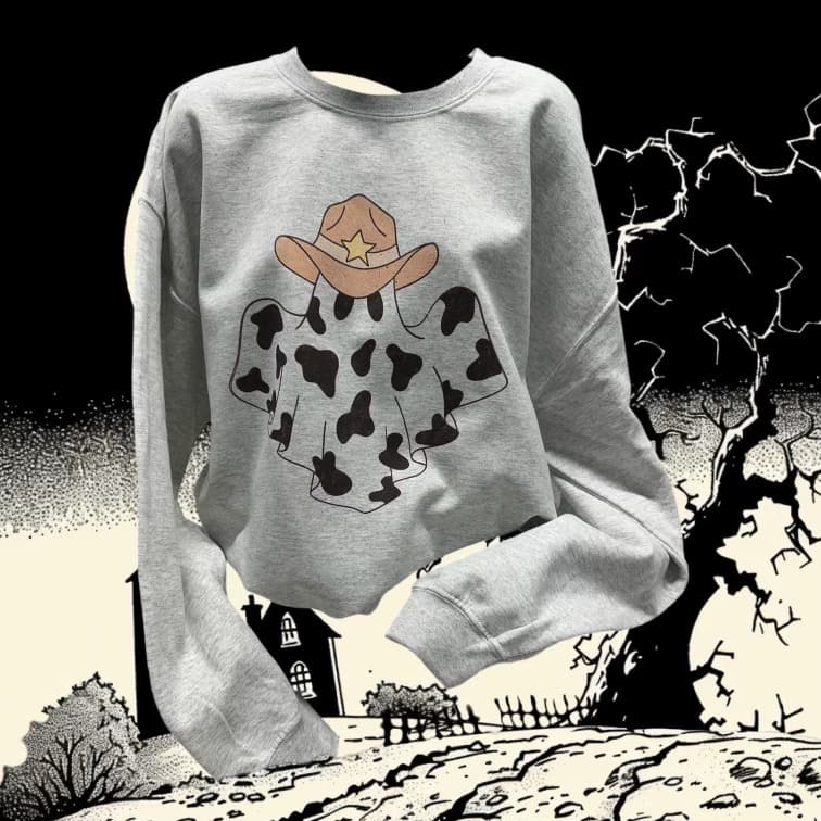 Cowboy Ghost Long Sleeve Pullover in Ash Gray