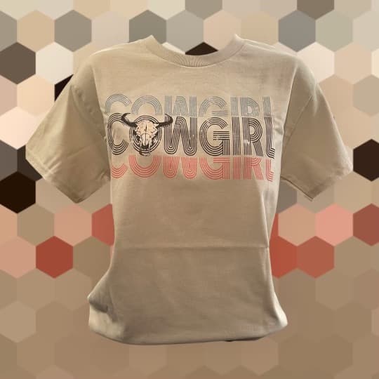 Cowgirl Cowgirl Cowgirl TShirt in Tan