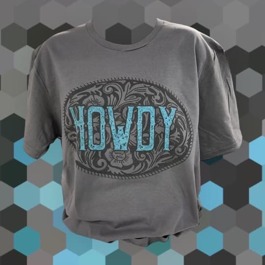 Howdy Belt Buckle TShirt in Charcoal