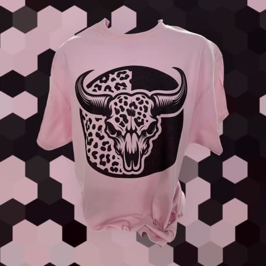 Leopard Steer Head TShirt in Light Pink