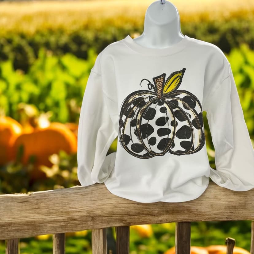 Polka Dot Pumpkin Sweatshirt in White