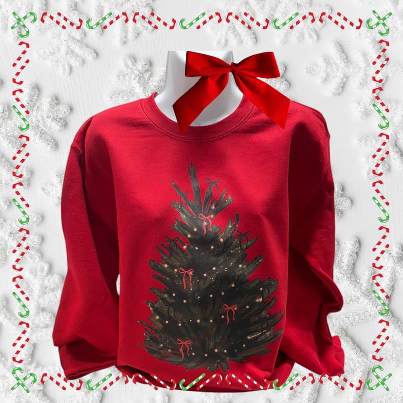 Christmas Tree with Bows Sweatshirt in Red