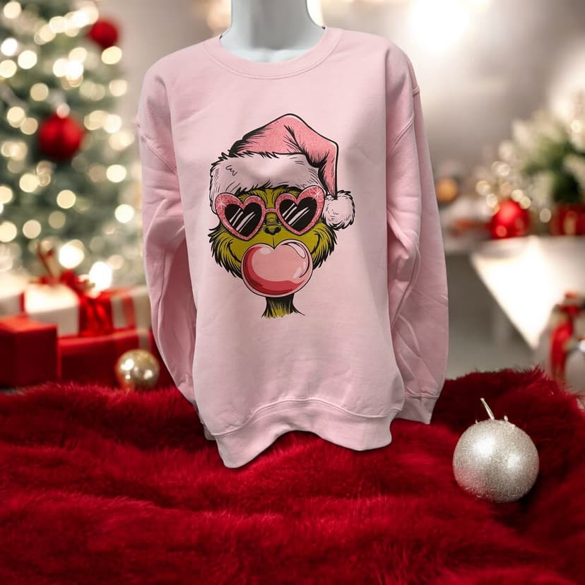 Bubblegum Grinch Sweatshirt in Light Pink